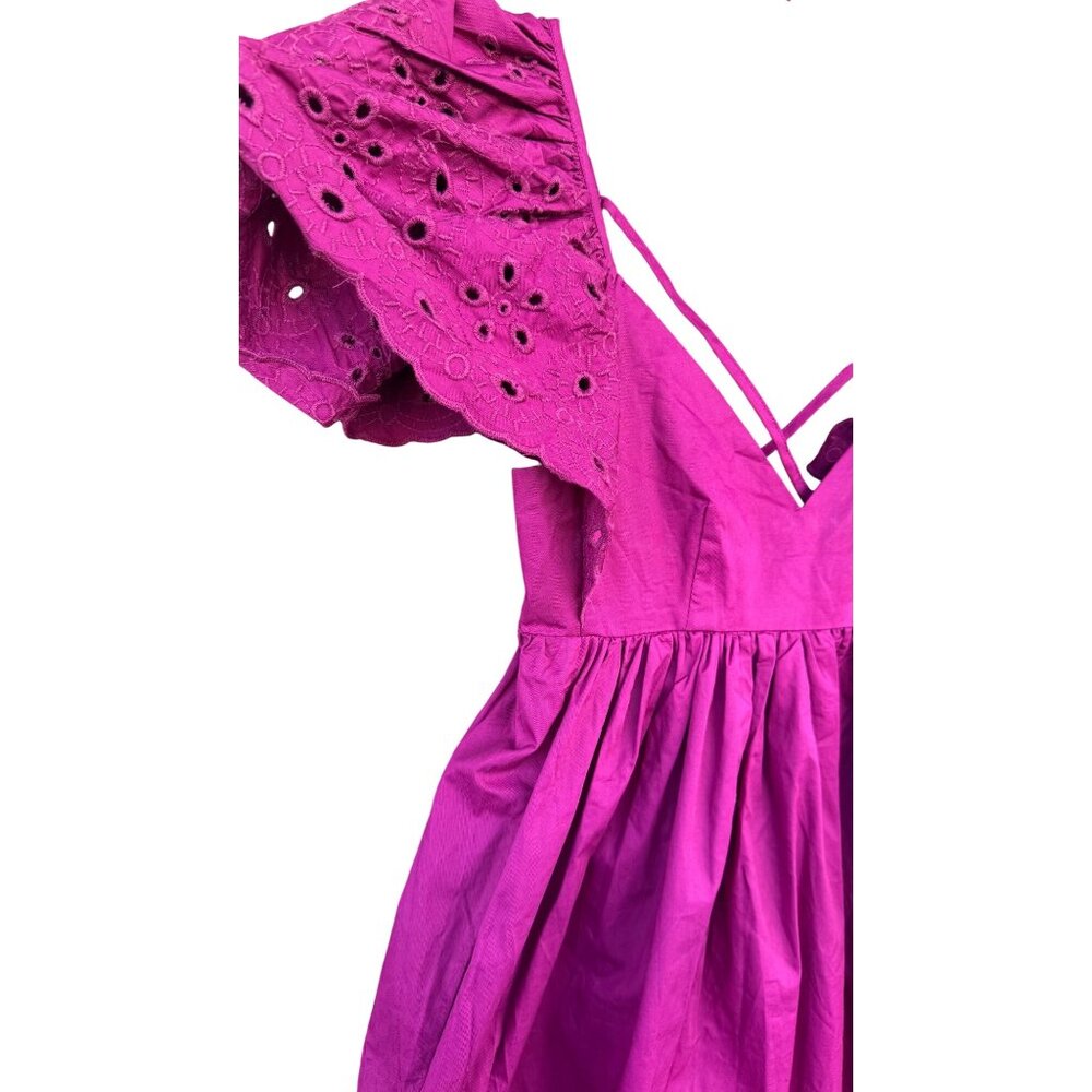 Anthropologie En Saison Eyelet Maxi Dress XS Puff Sleeve Cross Back Boho Ruffle - Picture 11 of 15